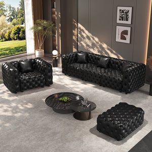 English Elm Modern Faux Leather Modular Sectional Sofa with Italian Tufting Ottoman Living Room Black W1885S00521