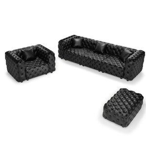 English Elm Modern Faux Leather Modular Sectional Sofa with Italian Tufting Ottoman Living Room Black W1885S00521