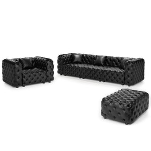 English Elm Modern Faux Leather Modular Sectional Sofa with Italian Tufting Ottoman Living Room Black W1885S00521