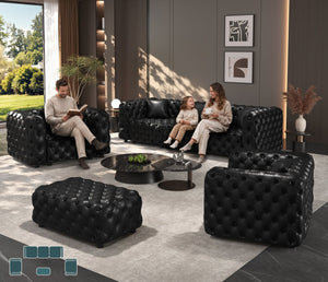 English Elm Modern Faux Leather Modular Sectional Sofa with Handcrafted Tufting Ottoman and Pillows Black W1885S00522
