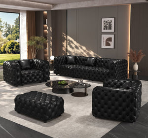 English Elm Modern Faux Leather Modular Sectional Sofa with Handcrafted Tufting Ottoman and Pillows Black W1885S00522
