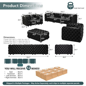 English Elm Modern Faux Leather Modular Sectional Sofa with Handcrafted Tufting Ottoman and Pillows Black W1885S00522