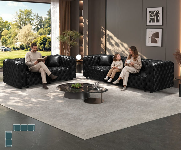 English Elm Modern Faux Leather Sectional Sofa with Handcrafted Button Tufting 26 Modular Layouts Black W1885S00524