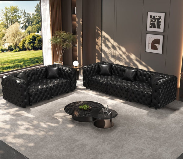 English Elm Modern Faux Leather Sectional Sofa with Handcrafted Button Tufting 26 Modular Layouts Black W1885S00524