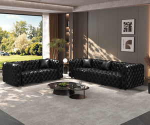 English Elm Modern Faux Leather Sectional Sofa with Handcrafted Button Tufting 26 Modular Layouts Black W1885S00524