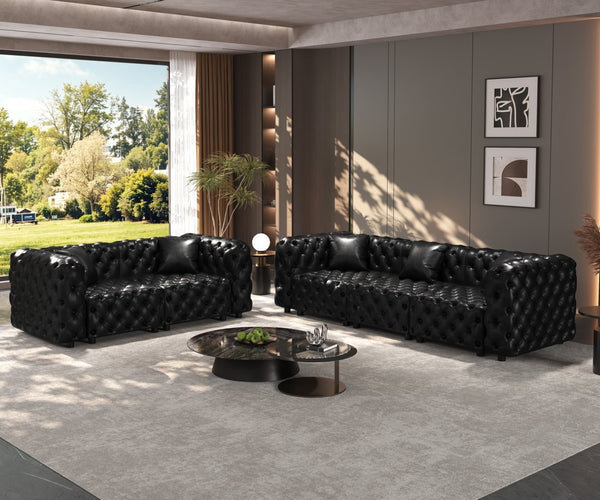 English Elm Modern Faux Leather Sectional Sofa with Handcrafted Button Tufting 26 Modular Layouts Black W1885S00524