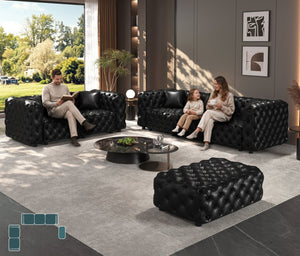 English Elm Modern Faux Leather Modular Sectional Sofa with Tufted Cushions Ottoman and Pillows Black W1885S00525