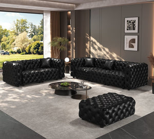 English Elm Modern Faux Leather Modular Sectional Sofa with Tufted Cushions Ottoman and Pillows Black W1885S00525