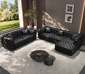 English Elm Modern Faux Leather Modular Sectional Sofa with Tufted Cushions Ottoman and Pillows Black W1885S00525