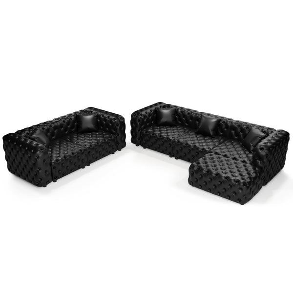 English Elm Modern Faux Leather Modular Sectional Sofa with Tufted Cushions Ottoman and Pillows Black W1885S00525