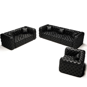 English Elm Modern Tufted Faux Leather Modular Sectional Sofa Six Seat Living Room Couch Black W1885S00526
