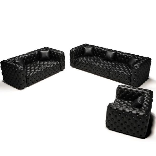 English Elm Modern Tufted Faux Leather Modular Sectional Sofa Six Seat Living Room Couch Black W1885S00526