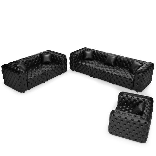 English Elm Modern Tufted Faux Leather Modular Sectional Sofa Six Seat Living Room Couch Black W1885S00526