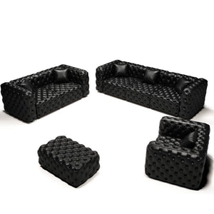 English Elm Modern Faux Leather Modular Sectional Sofa with Tufted Detailing Ottoman and Six Pillows Black W1885S00527