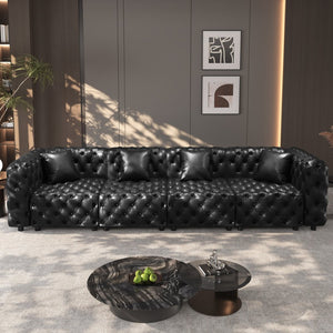 English Elm 134.4" Faux Leather Modular Sectional Sofa with Button Tufted Detail for Living Room Black W1885S00528