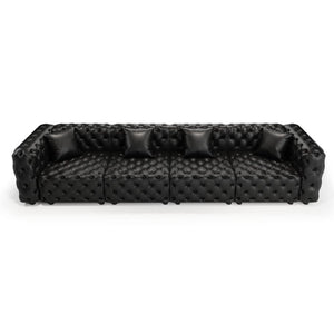 English Elm 134.4" Faux Leather Modular Sectional Sofa with Button Tufted Detail for Living Room Black W1885S00528