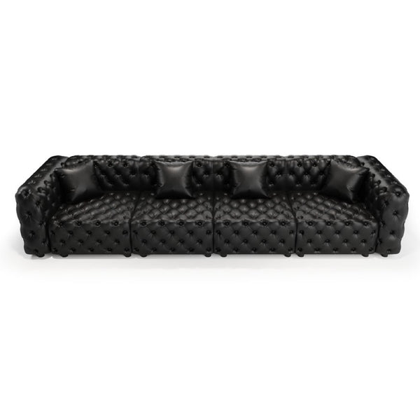 English Elm 134.4" Faux Leather Modular Sectional Sofa with Button Tufted Detail for Living Room Black W1885S00528