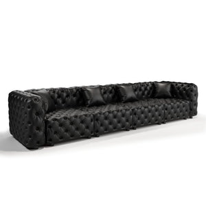 English Elm 134.4" Faux Leather Modular Sectional Sofa with Button Tufted Detail for Living Room Black W1885S00528