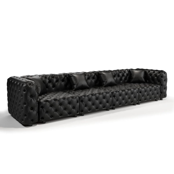 English Elm 134.4" Faux Leather Modular Sectional Sofa with Button Tufted Detail for Living Room Black W1885S00528