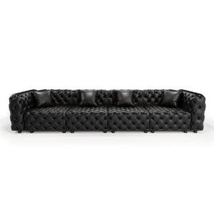 English Elm 134.4" Faux Leather Modular Sectional Sofa with Button Tufted Detail for Living Room Black W1885S00528