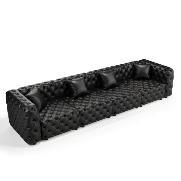 English Elm 134.4" Faux Leather Modular Sectional Sofa with Button Tufted Detail for Living Room Black W1885S00528