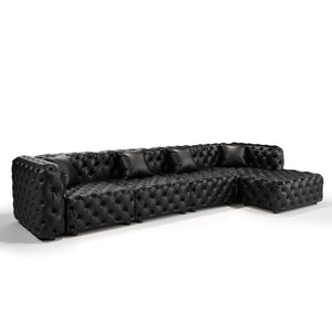 English Elm 134.4" Modular Faux Leather Sectional with Button Tufting Ottoman and Pillows Included Black W1885S00529