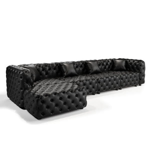 English Elm 134.4" Modular Faux Leather Sectional with Button Tufting Ottoman and Pillows Included Black W1885S00529