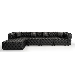 English Elm 134.4" Modular Faux Leather Sectional with Button Tufting Ottoman and Pillows Included Black W1885S00529