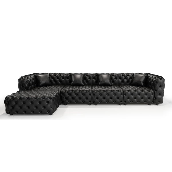 English Elm 134.4" Modular Faux Leather Sectional with Button Tufting Ottoman and Pillows Included Black W1885S00529