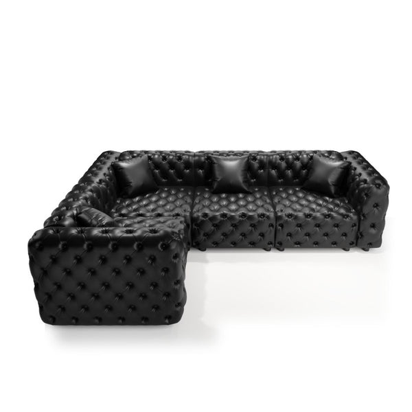English Elm 103.8" Modular Faux Leather Sectional Sofa Italian Tufted 4 Seat Living Room Couch Black W1885S00531