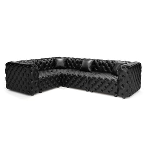 English Elm 103.8" Modular Faux Leather Sectional Sofa Italian Tufted 4 Seat Living Room Couch Black W1885S00531
