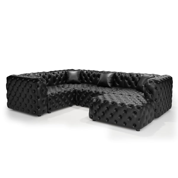 English Elm 103.8" Modular Faux Leather Sectional Sofa with Hand Tufted Back Ottoman Pillows Black W1885S00532