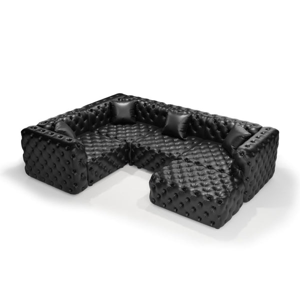 English Elm 103.8" Modular Faux Leather Sectional Sofa with Hand Tufted Back Ottoman Pillows Black W1885S00532