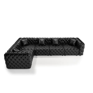 English Elm 132.5" Modular Faux Leather Sectional Sofa Button Tufted 5 Seat Living Room Couch Black W1885S00533