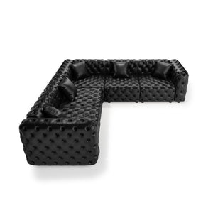 English Elm 132.5" Modular Faux Leather Sectional Sofa Button Tufted 5 Seat Living Room Couch Black W1885S00533