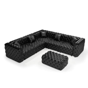 English Elm 132.5 Inch Button Tufted Faux Leather Modular Sectional Sofa Set with Ottoman W1885S00534