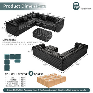 English Elm 132.5 Inch Button Tufted Faux Leather Modular Sectional Sofa Set with Ottoman W1885S00534