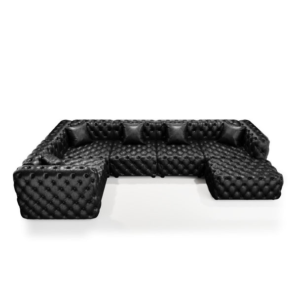 English Elm 132.5 Inch Button Tufted Faux Leather Modular Sectional Sofa Set with Ottoman W1885S00534