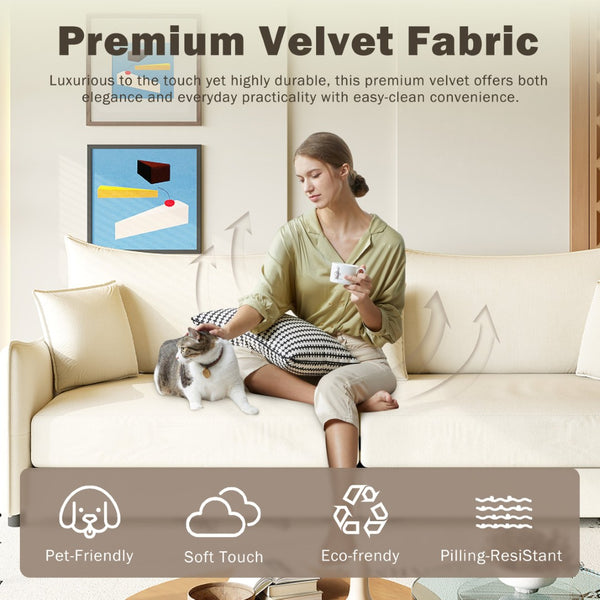 English Elm 81.9" King Velvet Sleeper Sofa with Gold Trim Converts From Couch to Flat Bed Beige+White W1885S00537