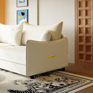 English Elm 81.9" King Velvet Sleeper Sofa with Gold Trim Converts From Couch to Flat Bed Beige+White W1885S00537
