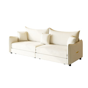 English Elm 81.9" King Velvet Sleeper Sofa with Gold Trim Converts From Couch to Flat Bed Beige+White W1885S00537