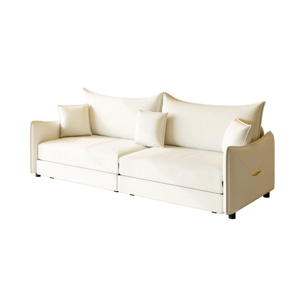 English Elm 81.9" King Velvet Sleeper Sofa with Gold Trim Converts From Couch to Flat Bed Beige+White W1885S00537