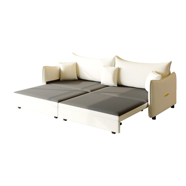 English Elm 81.9" King Velvet Sleeper Sofa with Gold Trim Converts From Couch to Flat Bed Beige+White W1885S00537