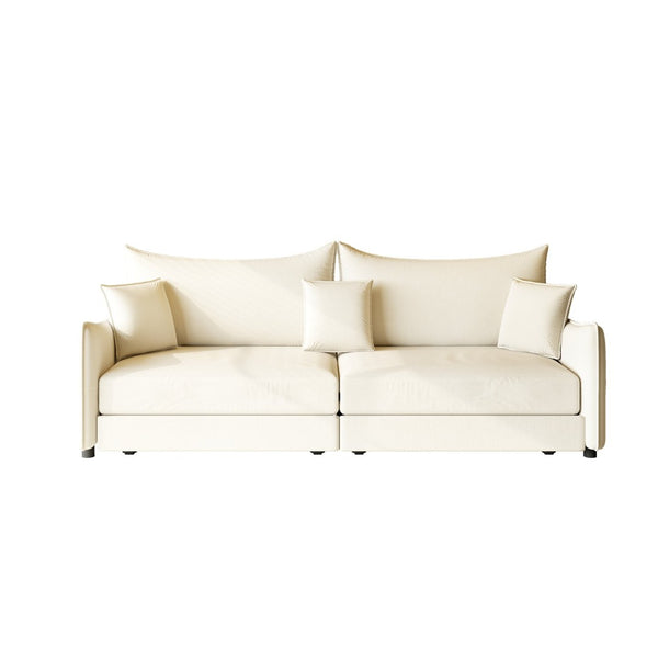 English Elm 81.9" King Velvet Sleeper Sofa with Gold Trim Converts From Couch to Flat Bed Beige+White W1885S00537