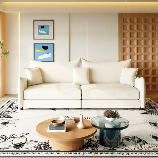 English Elm 81.9" King Velvet Sleeper Sofa with Gold Trim Converts From Couch to Flat Bed Beige+White W1885S00537