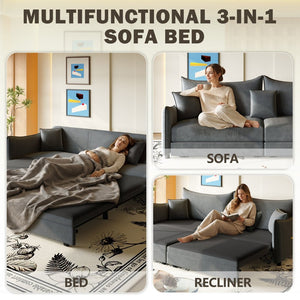 English Elm 81.9" King Velvet Sleeper Sofa with Gold Trim Converts From Couch to Flat Bed Dark Grey W1885S00538