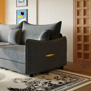 English Elm 81.9" King Velvet Sleeper Sofa with Gold Trim Converts From Couch to Flat Bed Dark Grey W1885S00538