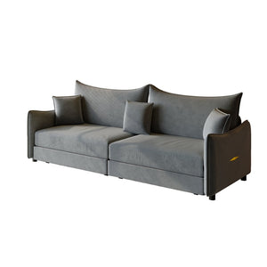 English Elm 81.9" King Velvet Sleeper Sofa with Gold Trim Converts From Couch to Flat Bed Dark Grey W1885S00538
