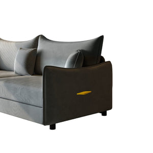 English Elm 81.9" King Velvet Sleeper Sofa with Gold Trim Converts From Couch to Flat Bed Dark Grey W1885S00538