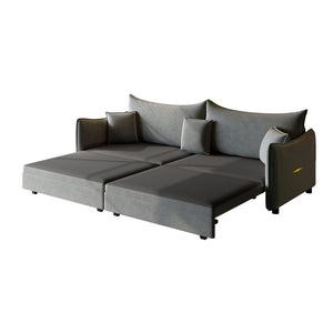 English Elm 81.9" King Velvet Sleeper Sofa with Gold Trim Converts From Couch to Flat Bed Dark Grey W1885S00538